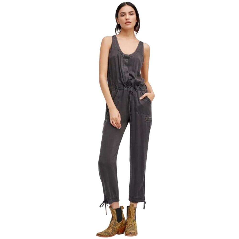 Free People Roaring Rayon Jumpsuit - Distressed Black, Size 8